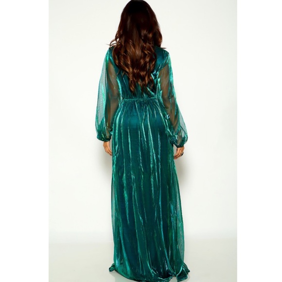 Long Sleeve Green Mesh Maxi Dress - Picture 7 of 7